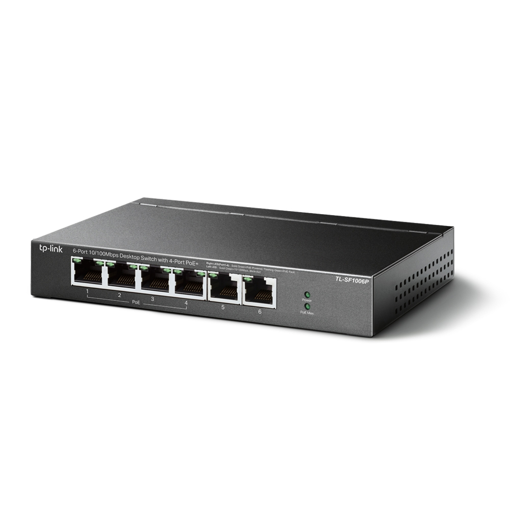 TP-Link TL-SF1006P 6-Port 10/100Mbps Desktop Switch with 4-Port PoE+, Up To 67W For all PoE Ports, Up To 30W Each PoE Port