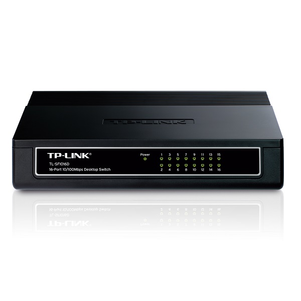 TP-Link TL-SF1016D 16-Port 10/100Mbps Desktop Switch or wall-mounting design Plug and play 3.2Gbps Switching Capacity Auto-MDI/MDIX Supports MAC