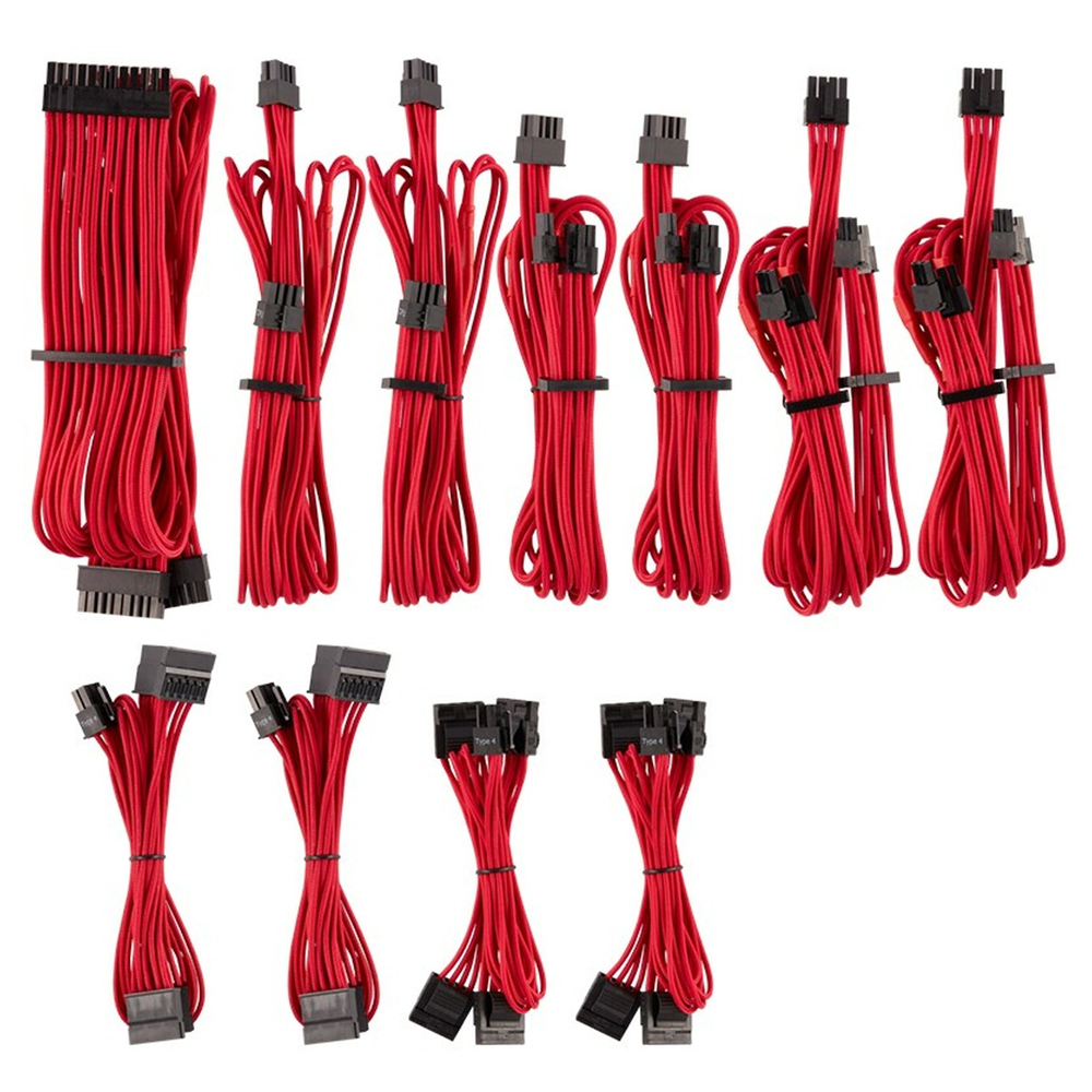 For Corsair PSU - Red Premium Individually Sleeved DC Cable Pro Kit, Type 4 (Generation 4)