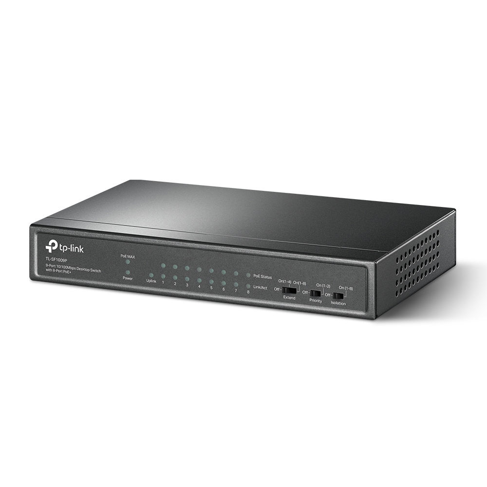 TP-Link TL-SF1009P 9-Port 10/100Mbps Desktop Switch with 8-Port PoE+, Up to 65W for 8 PoE ports, Up to 30W for each PoE port