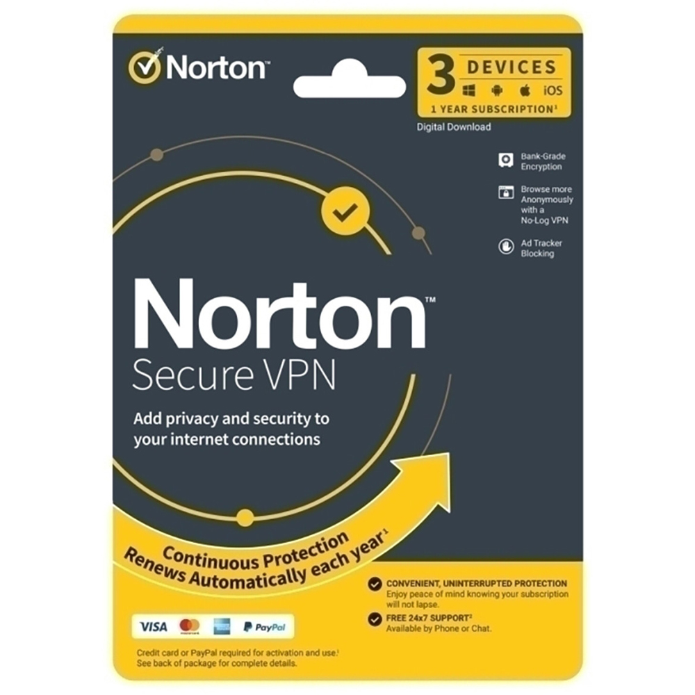 Norton WiFi Privacy Secure VPN 3 Devices 1 Year Email Key