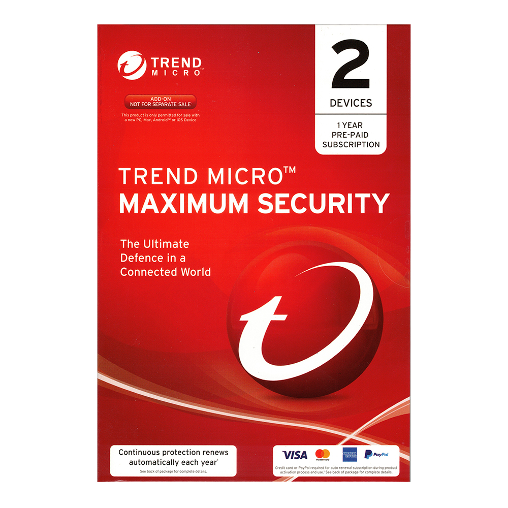 Trend Micro Maximum Security (2 Devices, 1 Year) (CC Req)